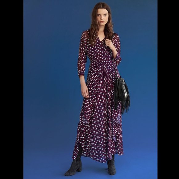 EUC Maje Graphic Print Ramina Long Dress Size 1 / US S - Picture 1 of 10